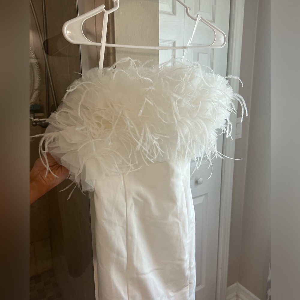 Staud Feather and Tulle Strapless Mini Dress 2 / 4
